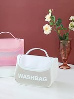 Tas Perlengkapan Mandi Transparan Pvc, Kotak Makeup Transparan, Kantong Jala Kosmetik Portabel Tahan Air dengan Kait