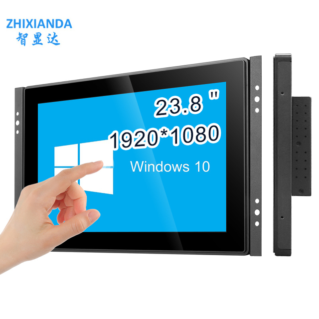Zhixianda 23.8 Inch 1920*1080 Flat True Capacitive Touch Screen Monitor Industrial Waterproof LCD Display Monitor With HD-MI VGA