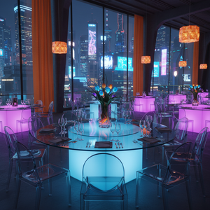 Tavolo da Pranzo LED con Piano in <span class=keywords><strong>Plexiglass</strong></span> da 60 Pollici, Illuminato, <span class=keywords><strong>per</strong></span> Arredamento Alberghiero - Product Image 1