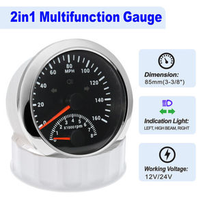 2 Gauge Set 85mm GPS Speedometer 0-160 MPH Tacho Fuel Temp Oil Volt With Sensor - Product Image 3