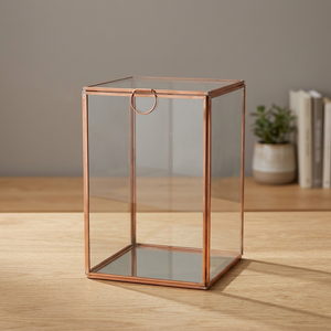 Vitrina de vidrio con marco de latón y puerta con bisagras para organizar joyas - Product Image 3