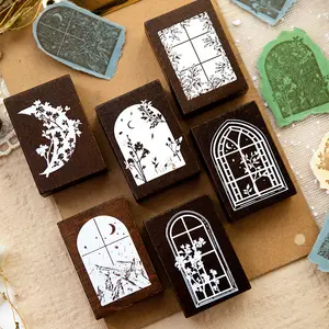 1pcs DIY stamp Landscape Series outside the Window Retro Landscape Hand Account Decoration Printed Paintings 6 models