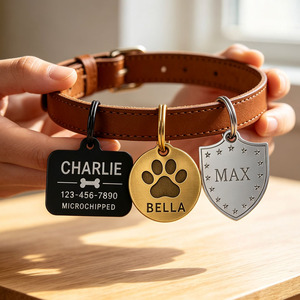 Prix de gros : Accessoires de collier modernes imitation antique pour chats et chiens, et plaques d'identification minimalistes vierges pour chiens, gravables avec nom et téléphone. - Product Image 4