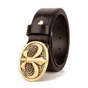 <span class=keywords><strong>Ceinture</strong></span> italienne en <span class=keywords><strong>cuir</strong></span> <span class=keywords><strong>de</strong></span> <span class=keywords><strong>vache</strong></span> pour hommes Bouclier ovale en laiton massif perlé pour boucle Largeur 3.8cm Offre Spéciale <span class=keywords><strong>de</strong></span> style vintage - Product Image 4