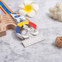 Médaille de championnat de lutte aux bras en émail 3D personnalisée, en alliage de zinc plaqué argent, avec ruban
