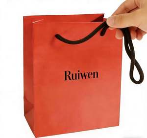 Sac en papier personnalisé avec logo de marque imprimé, sac en papier de luxe rouge pour bijoux, cosmétiques, chaussures, vêtements, emballage cadeau, sac de shopping avec poignée - Product Image 3