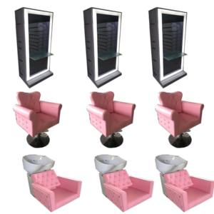 2025 최신 유럽 스타일 화이트 미러 스테이션 핑크 스타일링 의자 샴푸 의자 세트 5 년 보증 - Product Image 2