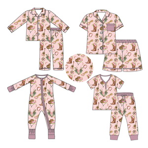 Conjunto de Pijama de Manga Corta con Botones para Niñas, Estampado de <span class=keywords><strong>Vaquero</strong></span> del Sur Personalizado, 230 g/m², Viscosa de Bambú, Ropa de Dormir para Niños - Product Image 3