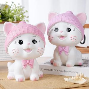 <span class=keywords><strong>Hucha</strong></span> de resina de gato blanco con lazo rosa, diseño de <span class=keywords><strong>gatito</strong></span> de dibujos animados, para decoración de habitación de niñas y regalo de cumpleaños - Product Image 3