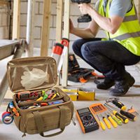 Sac à outils de 14 pouces avec fond anti-friction, organisateur de rangement d'outils, sac tactique pour hommes, sac de travail pour réparateurs, charpentiers, bricoleurs