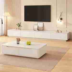 <span class=keywords><strong>Meuble</strong></span> TV minimaliste sur pied avec tiroirs <span class=keywords><strong>de</strong></span> <span class=keywords><strong>rangement</strong></span>, ensemble table basse et console multimédia pour salon - Product Image 1