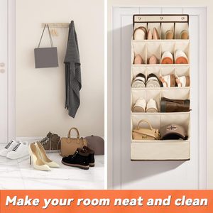 Over The Door <b>Shoe</b> Organizer 15 Pockets Hanging Storage For Closet <b>Shoes</b> Beige Oxford Fabric - Product Image 4