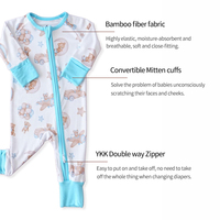Combinaison pour bébé en viscose de bambou écologique respirante 180 GSM avec motifs animaliers, fermeture éclair bidirectionnelle, unisexe