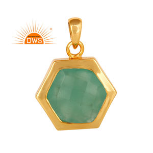 Pendentif en pierre précieuse Aqua Calcedony de créateur en gros Pendentif en argent plaqué or 14 carats fait à la main Collection Vintage - Product Image 1