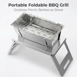 Réchaud de camping et barbecue d'extérieur avec grille en acier, rangement plat compact pour jardin, maison de campagne et voyage - Product Image 1