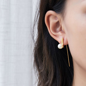Grosir anting-anting Hoop mode mewah perhiasan halus emas mutiara tahan luntur anting-anting jumlah besar baja tahan karat untuk wanita - Product Image 1