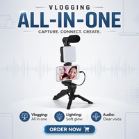 Kit Siaran Langsung Ponsel AY49 yang Kokoh, Lampu LED, Tongsis, Tripod, Mikrofon, Cermin untuk Rekaman Vlog dan Fotografi