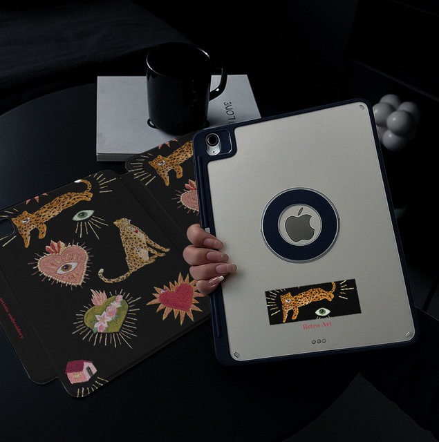 For 2025 iPad Air7 Case Magnetic Black Leopard Heart Cute Retro Shockproof Cover for iPad 11th/10th Gen Air6 Pro11