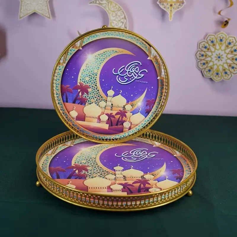 2 pezzi dipinti a mano Islam Eid Ramadan Mubarak decorazioni Eid Arab Eid Mubarak decorazione Ramadan Table Party Dessert Tray