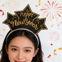 Serre-tête scintillant noir, or et argent en forme d'étoile pour le Nouvel An – Tiare Joyeux Nouvel An pour le réveillon et les fêtes