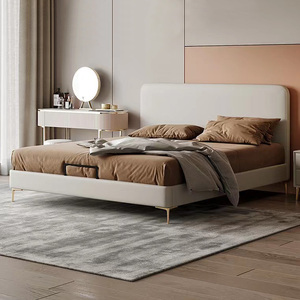 Letto Moderno <span class=keywords><strong>King</strong></span> <span class=keywords><strong>Size</strong></span> Morbido con Struttura in Legno, Testiera Stile Hotel, Rivestimento in Tessuto, Dimensioni 180x200cm - Product Image 1