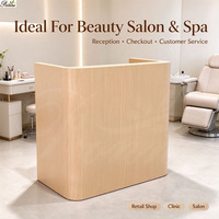 Comptoir de réception moderne en bois de petite taille, simple, pour salon, caisse, ou bureau d'accueil pour institut de beauté et spa