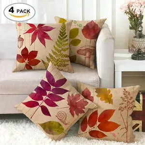 4 PCS/Set Daun Musim Gugur Linen Thanksgiving Natal Sarung Bantal Sofa Rumah Dekorasi Mobil Sarung Bantal Katun Sarung Bantal