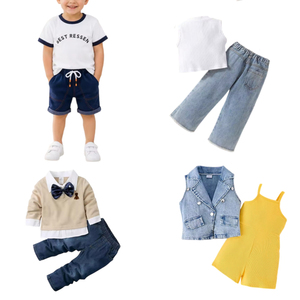 Nouvelles tenues d'été pour filles et garçons, vêtements pour enfants, ensembles de vêtements en coton pour enfants avec t-shirt, short en jean, pantalon - Product Image 3
