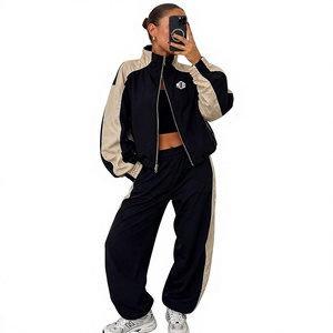 Custom Women Cropped Track <b>Jackets</b> <b>Lightweight</b> Contrast Panel Windbreaker Tracksuit Zipper Front Stand Collar OEM <b>Jacket</b> for men - Product Image 4