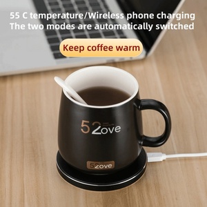 55 Degree Smart Self Heated <b>Ceramic</b> <b>Cup</b> Warmer Ultra Safe Mug With 2 in 1 15W Wireless Phone Charger Heated coaster Gift Set - Product Image 2