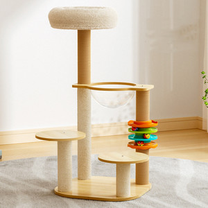 Tour d'arbre à chat en bois plateau tournant jouets pour chat cadre d'escalade interactif arbre à chat de luxe - Product Image 2