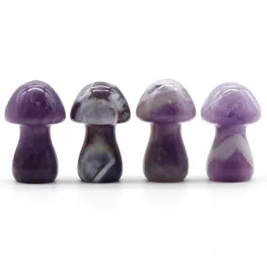 迷你紫水晶石英水晶蘑菇雕塑装饰雕刻蘑菇石巫术花园草坪花盆装饰