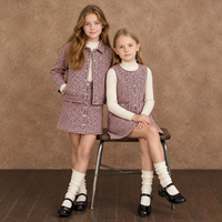Ensemble de vêtements pour filles en tweed pied-de-poule, veste à revers, gilet, robe, jupe, style preppy, vêtements d'automne et d'hiver