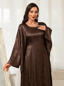 Glamorous Russet Brown Opulent Abaya que fluye mangas acampanadas Silken Texture Statement Khaleeji Cover - Product Image 2