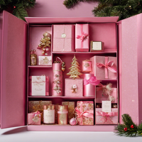 Calendrier de l'Avent de Noël Personnalisé Écologique et Biodégradable – Boîte de 24 Jours avec Lamination Mate, Doublure en Éponge, Rose, Compte à Rebours, Boîte Vide