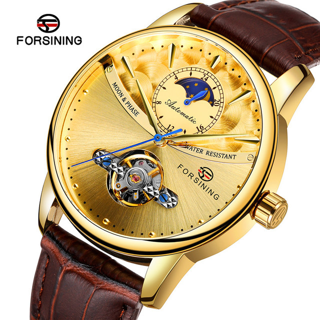 Moon Phase Men Automatic Mechanical Watches Clocks Top Brand New Luxury FORSINING Skeleton Tourbillon Watches 8179