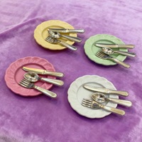 Miniatures de maison de poupée : couteau, fourchette, cuillère, assiette, accessoires et décorations de scène de cuisine miniature BJD