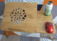 Table pliante pour ordinateur portable en bambou, bureau portable réglable en hauteur avec ventilateur, design moderne, support en bois pour le bureau ou l'école