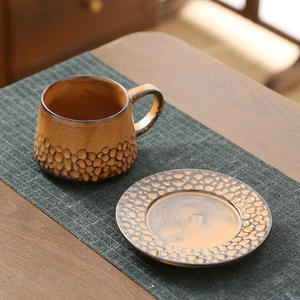 Taza de Café de Porcelana Hecha a Mano Estilo Japonés con Platillo - Esmaltado Retro con Efecto Horno, Reutilizable, Apta para Fiestas, Lavavajillas y Microondas - Product Image 4