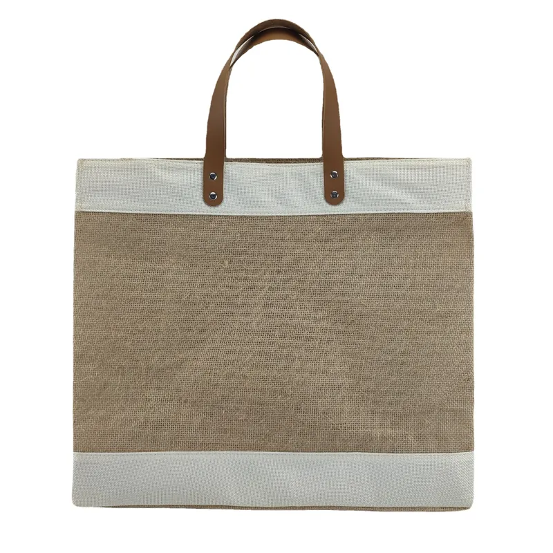 حقيبة صغيرة مخصصة من قماش الجوت الطبيعي الأبيض من قماش الدنيم مع تصميم نافذة