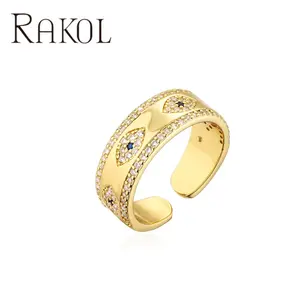 RAKOL YC003 2022 nuovi gioielli in rame micro-intarsiato anello a cerchio con zirconi in oro 18 carati placcato in rame