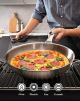 Wajan Stainless Steel 3-lapis dengan Tutup, Dasar Rata, Sehat, Aman untuk Oven dan Mesin Cuci Piring, Kompatibel dengan Induksi, Pemanasan Merata, Peralatan Masak