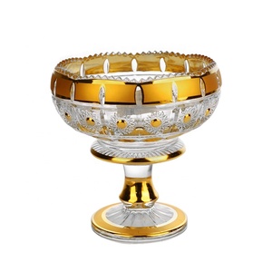 Verrerie décorative de mariage, de fête de mariage de 5 pouces <span class=keywords><strong>pour</strong></span> le marché de l'afrique moyenne, bol de fruits en verre plaqué or avec <span class=keywords><strong>pied</strong></span> - Product Image 3