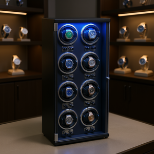 Watch Winder 8 Slot Black PU Shell Blue Led Light per orologi meccanici - Product Image 2