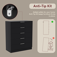 Lemari Laci Kayu 5 Laci Hitam Kompak Hemat-Ruang Unit Penyimpanan Kamar Tidur 90Tx66Px36Dcm Anti-Lengkung Modern Perak