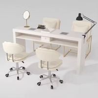 Meubles de salon de manucure de luxe, table et chaise de manucure doubles, vente en gros d'usine, salon de beauté professionnel en bois, style moderne du milieu du siècle