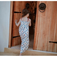 Vêtements coréens pour enfants : Combinaison d'été ample à bretelles pour filles, en coton imprimé numérique floral, style rétro blanc, mignonne
