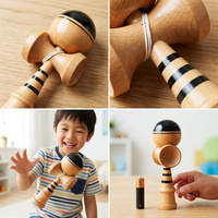 Jouet d'adresse en bois Kendama avec peinture naturelle noire bicolore, balle d'équilibre traditionnelle, entraînement premium de la coordination œil-main