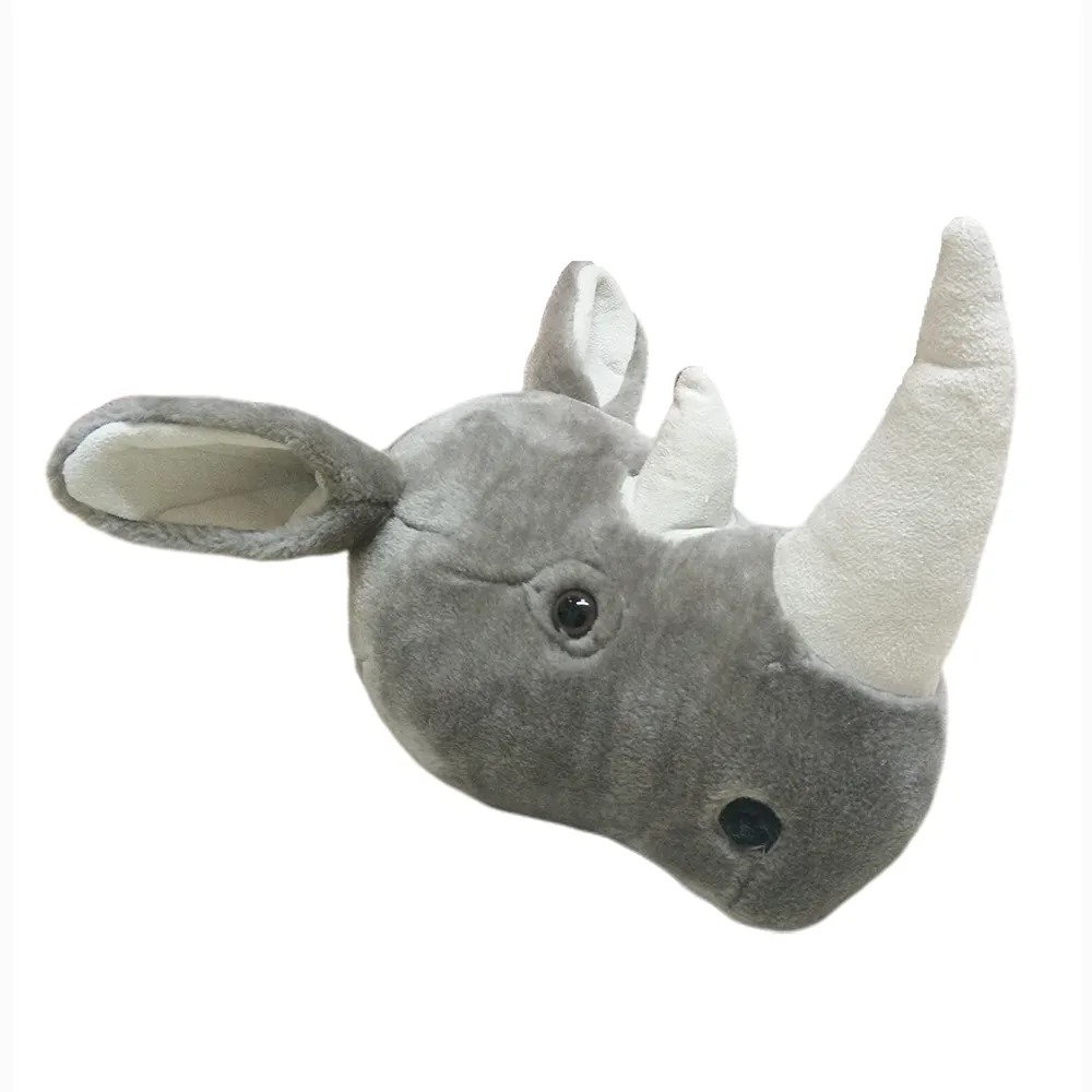 Decorazione della parete testa di animale rinoceronte giocattoli di peluche a testa grande
