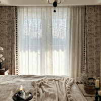 Cortinas Opacas Francesas Vintage Blooming Dream, Color Crema, con Flecos de Pompones, de Tres Capas, para Dormitorio, Venta al por Mayor por Metro